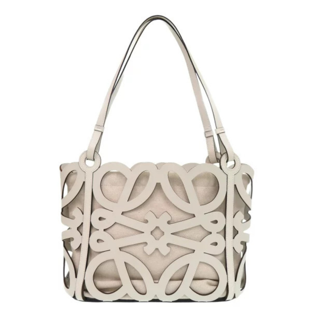 Loewe Anagram Cutout Tote Leather Canvas White Bag